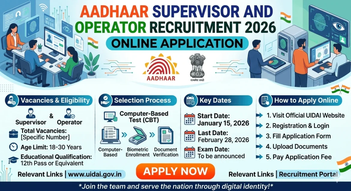 Aadhaar Supervisor and Operator Recruitment 2026 Online Application