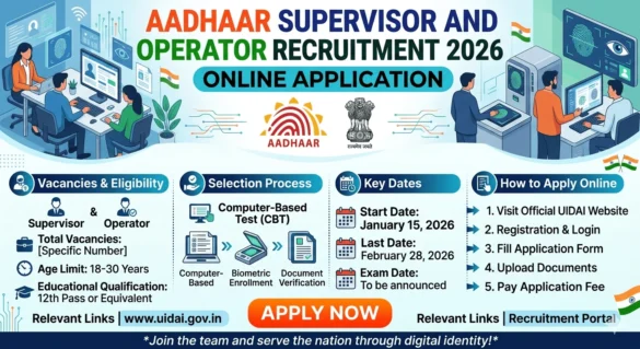 Aadhaar Supervisor and Operator Recruitment 2026 Online Application
